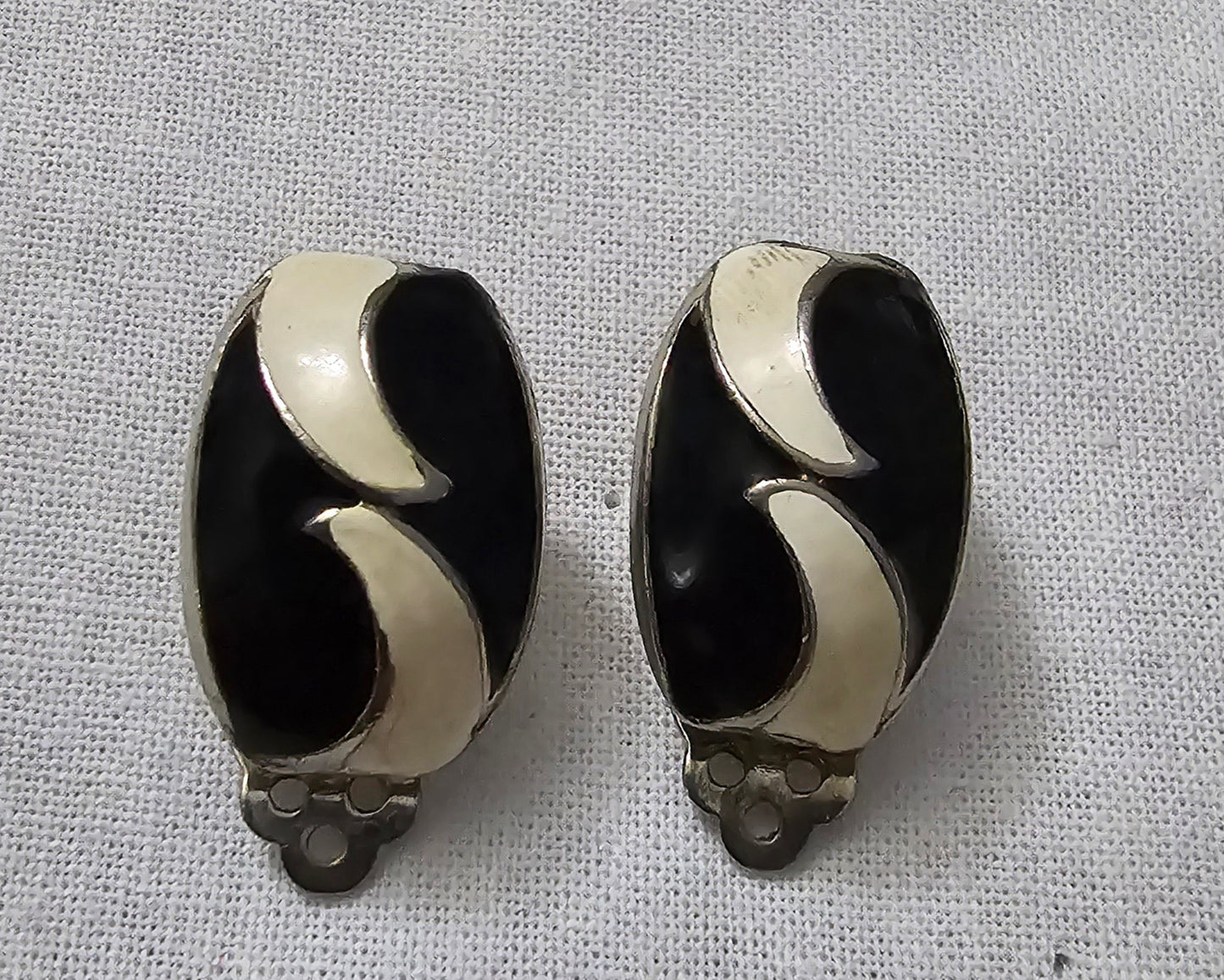 1980s black and cream enamel clip on earrings