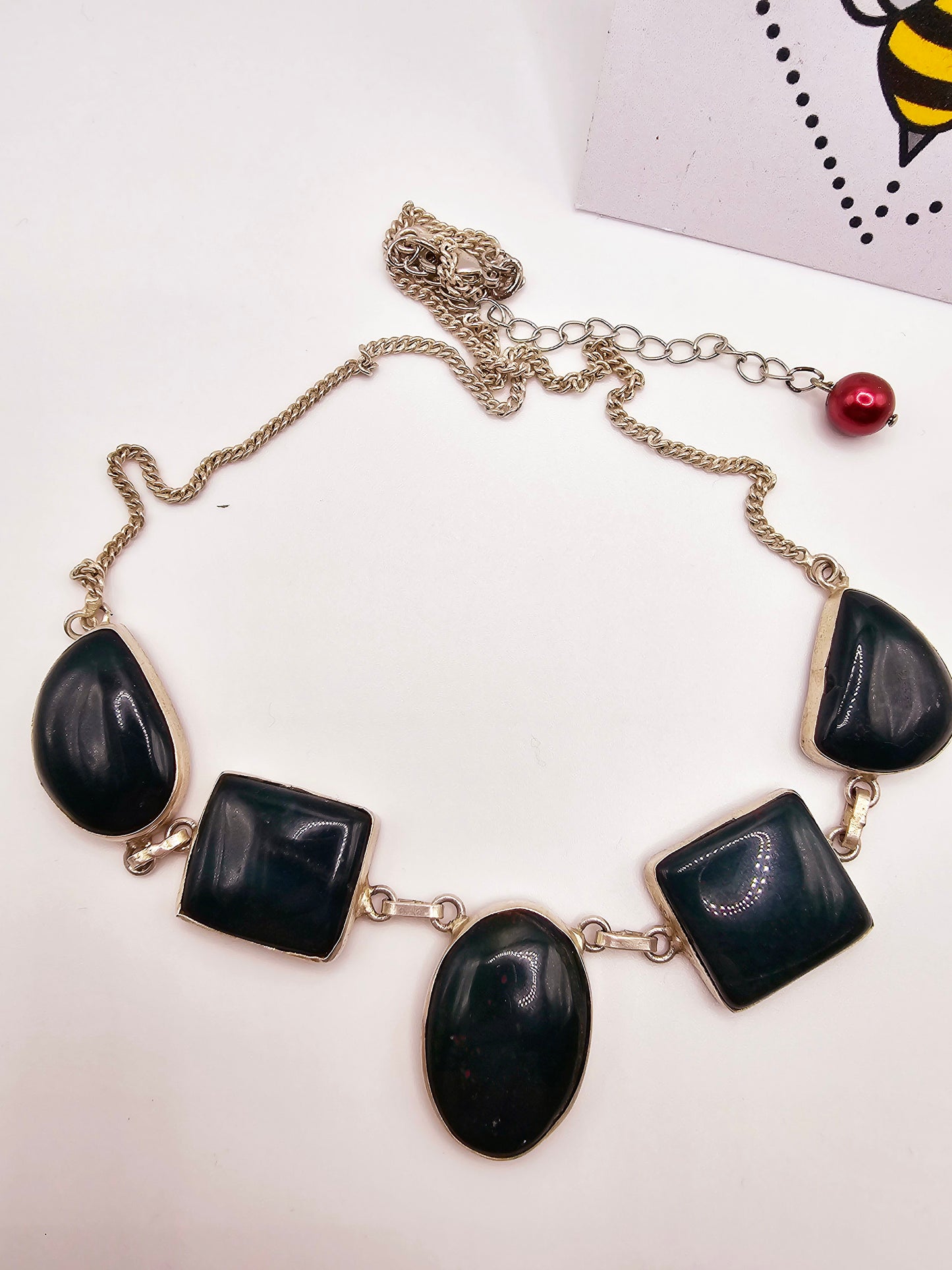 Silver and bloodstone necklace, great look and adjustable length.