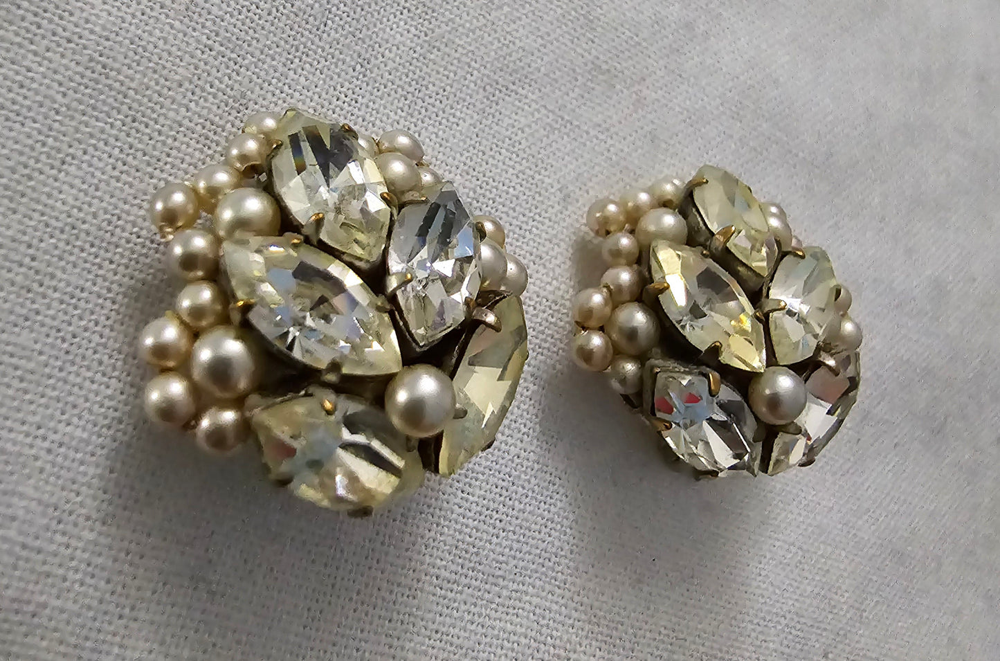 1950s Diamanté and pearl clip earrings
