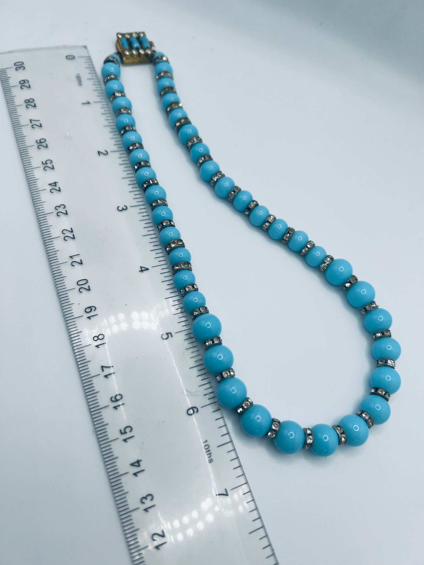 VINTAGE ESTATE Faux Turquoise bead necklace with diamanté spacers and original clasp